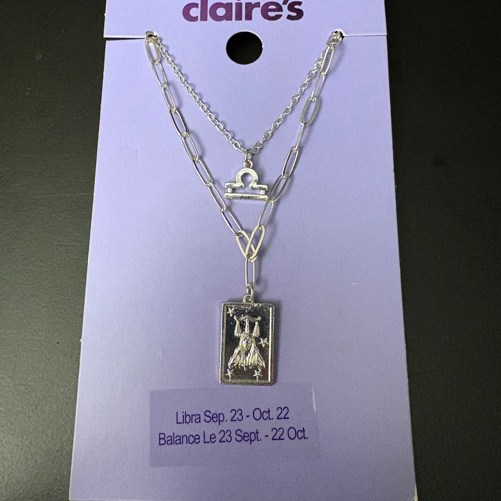 NWT Claires Silver Libra‎ Zodiac Layered Set of 2 Necklaces Sept Oct Gift